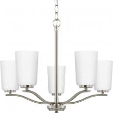 Progress P400350-009 - Adley Collection Five-Light Brushed Nickel Etched White Opal Glass New Traditional Chandelier