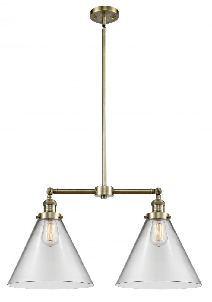 Cone - 2 Light - 21 inch - Antique Brass - Stem Hung - Adjustable Island Light