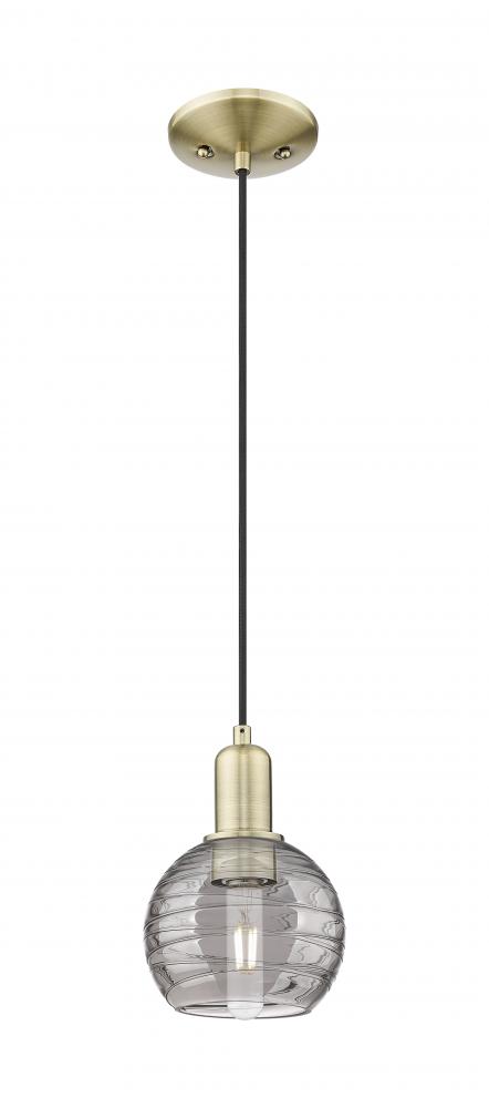 Athens Deco Swirl - 1 Light - 6 inch - Antique Brass - Cord hung - Mini Pendant