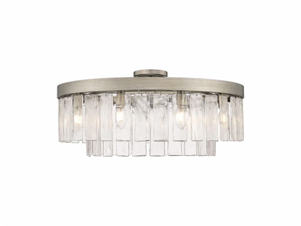 Ciara 9-Light Semi-Flush in Peruvian Silver with Hammered Water Glass