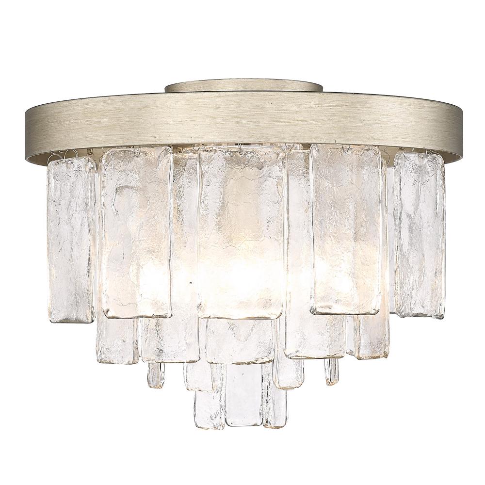Ciara 3-Light Flush Mount in White Gold with Hammered Water Glass