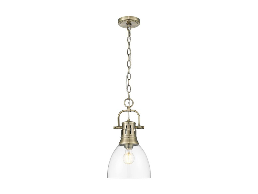 Duncan Small Pendant with Chain in Aged Brass with Clear Glass