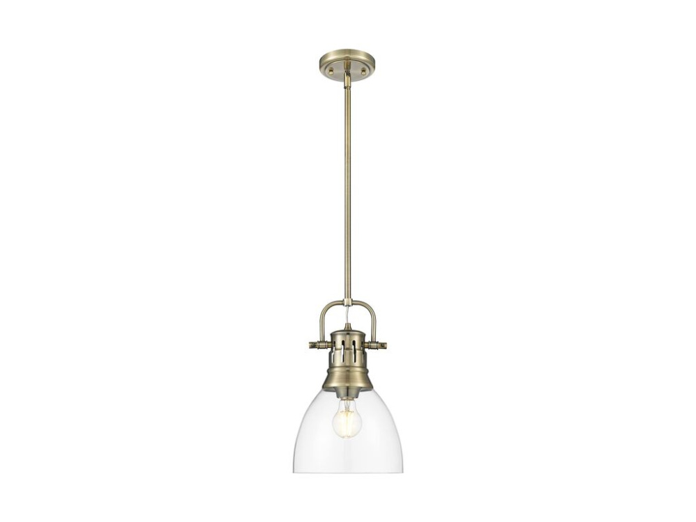 Duncan Small Pendant with Rod in Aged Brass with Clear Glass