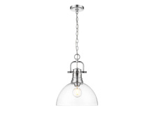 Golden 3602-L CH-CLR - Duncan 1-Light Pendant with Chain in Chrome with Clear Glass