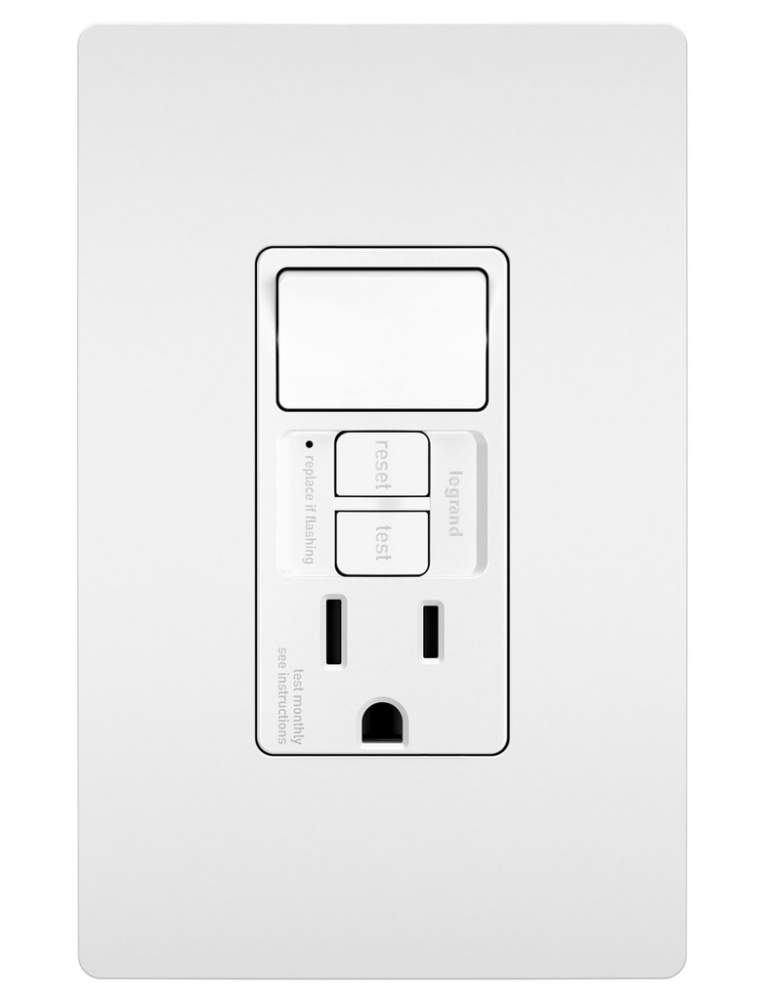 radiant® Combination Single Pole Switch and Tamper-Reistant 15A Duplex Self-Test GFCI Receptacles