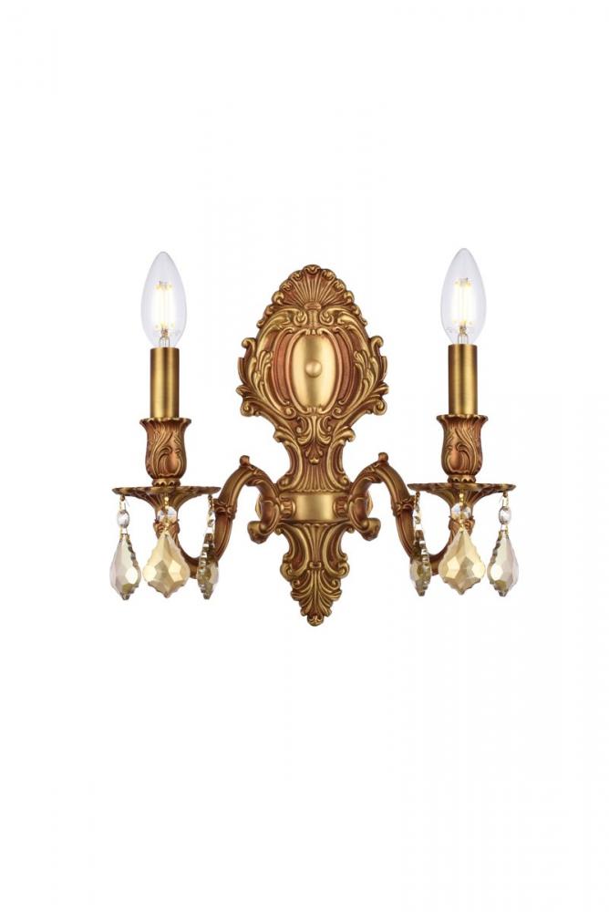 Monarch 2 light French Gold Wall Sconce Golden Teak (Smoky) Royal Cut Crystal