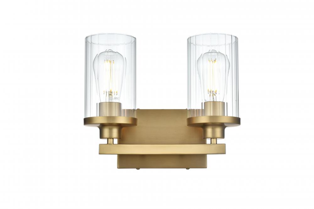 Wall sconce W11.5"x E5.6" x H9.8"L2 Satin Gold frame with Clear glass