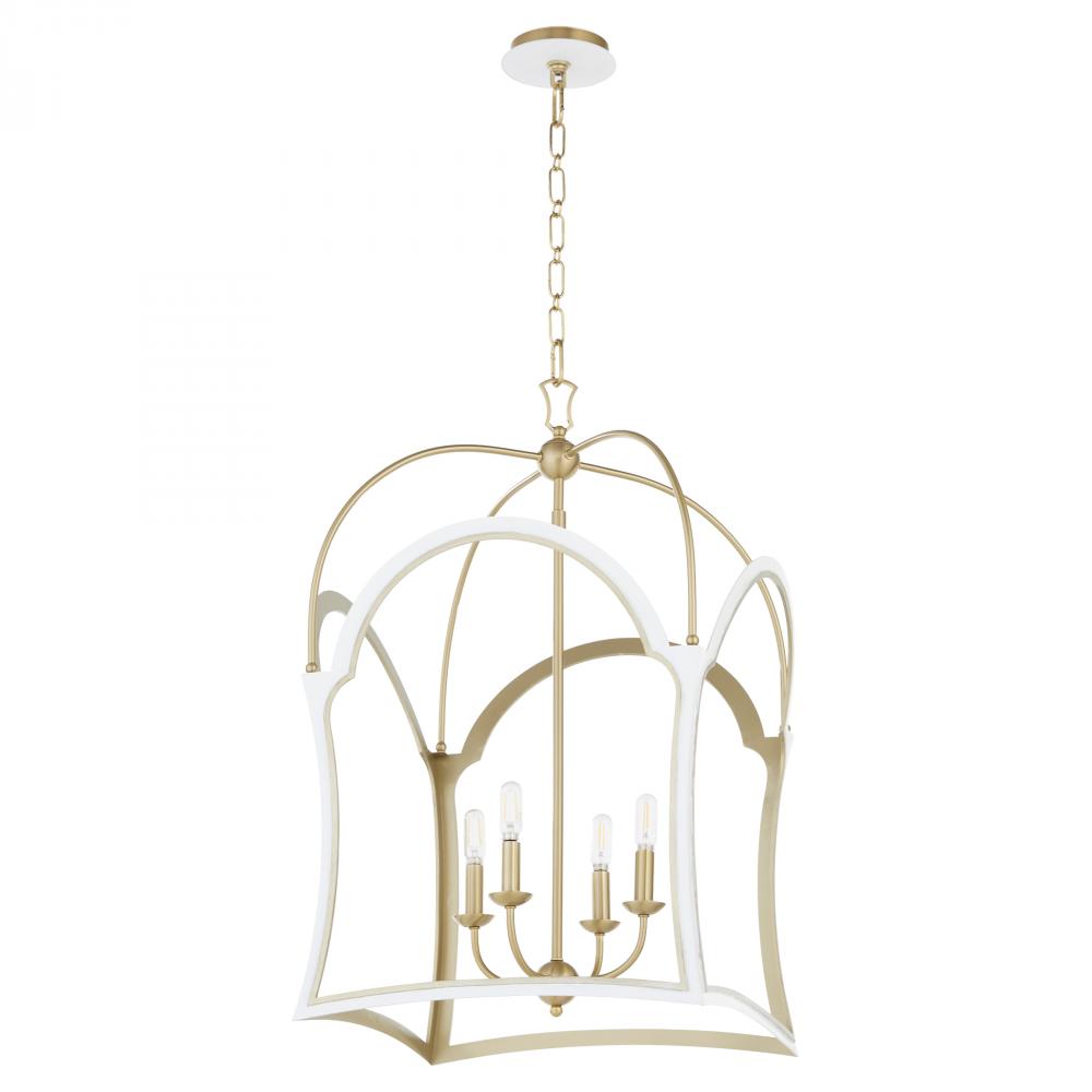 Tiffany 4 Light Lantern, Studio White, Aged Brass
