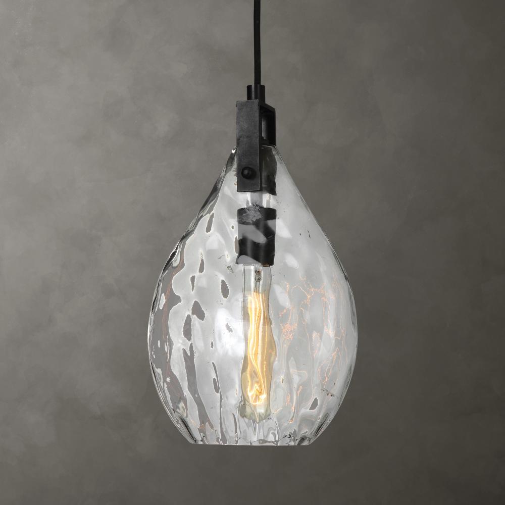 Campester 1 Light Watered Glass Mini Pendant Black Ceiling Light Fixtures by Uttermost UM22049